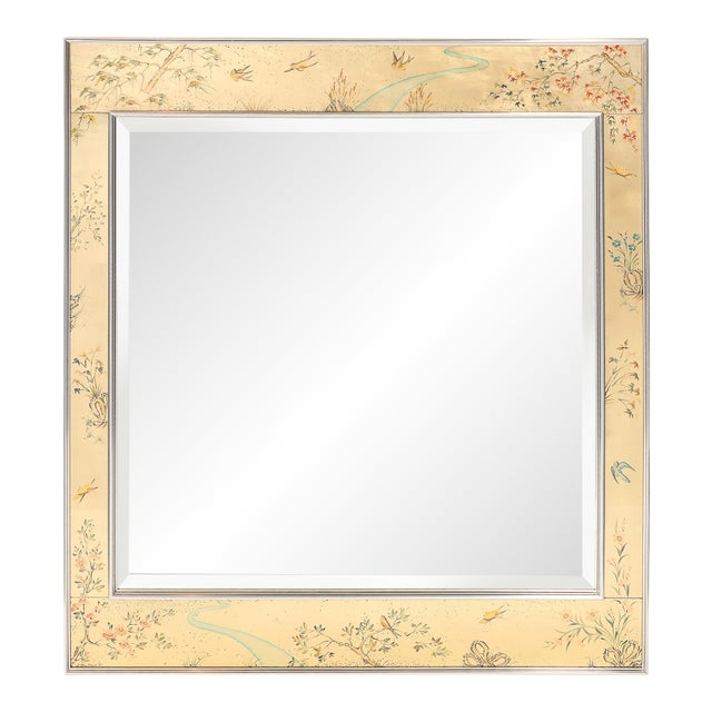 Mid-Century Gilt Eglomise Chinoiserie Narrative Border Mirror Signed J Beukema For Sale