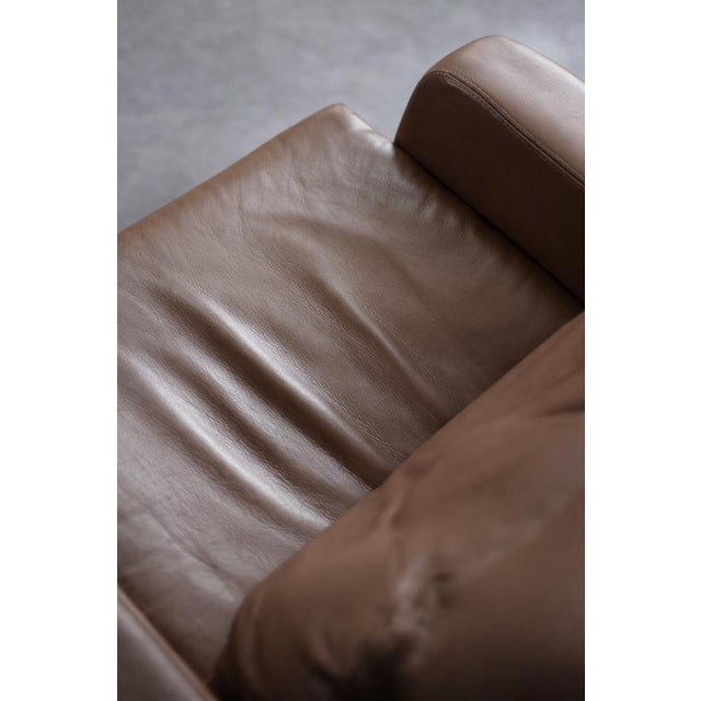 Set of Mid-Century Modern Danish Brown Leather Swivel Chair & Ottoman, 1970s For Sale - Image 16 of 18