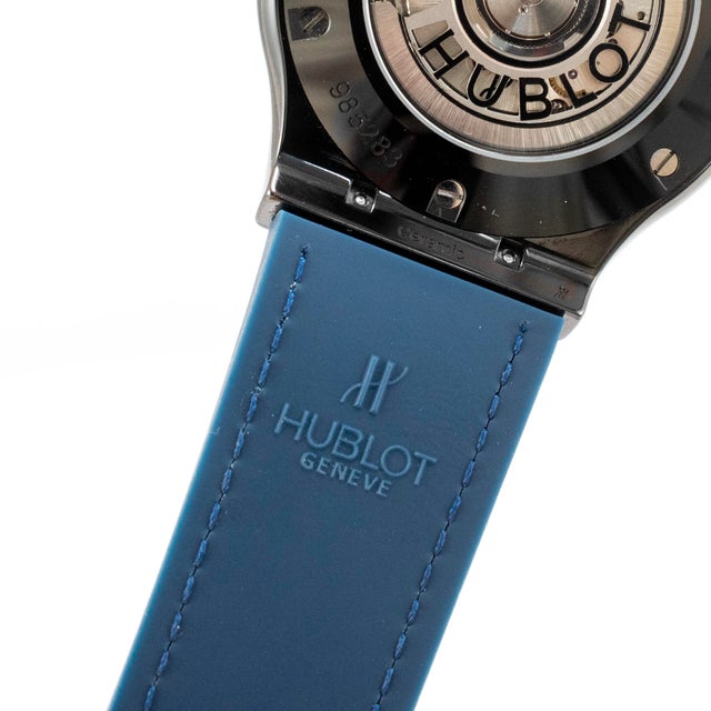Blue Hublot Classic Fusion 45mm 511.cm.7170.rx Titanium Blue Dial Black Ceramic Watch For Sale - Image 8 of 11