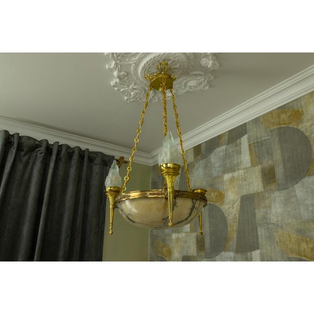 Early 20th Century French Empire Alabaster, Glass, and Bronze Six-Light Chandelier, 1890s For Sale - Image 6 of 18