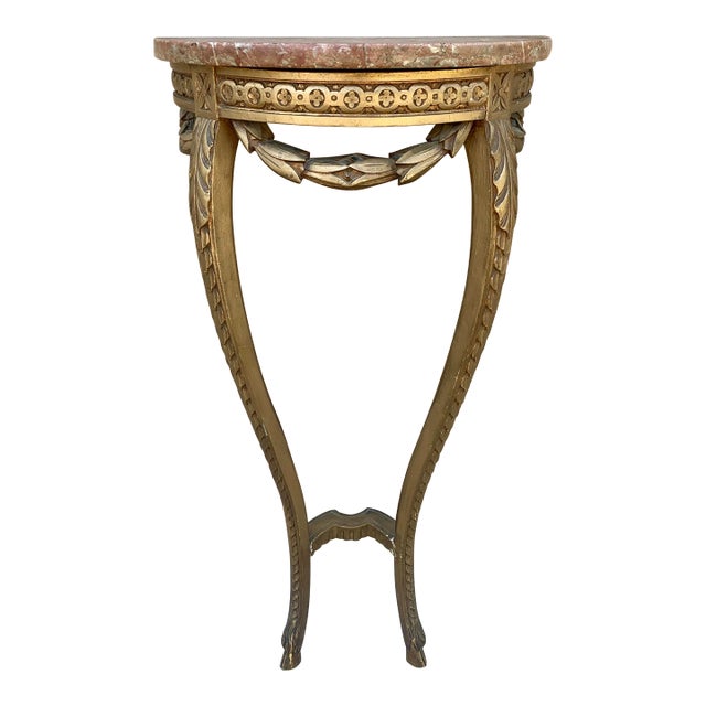 Louis XVI French Provincial Neoclassical Gilt Wood Marble Top Table For Sale