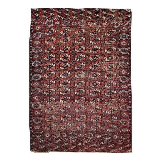 Antique Turkmen Tekke Rug, Wool Pile, Allover Geometric Design For Sale