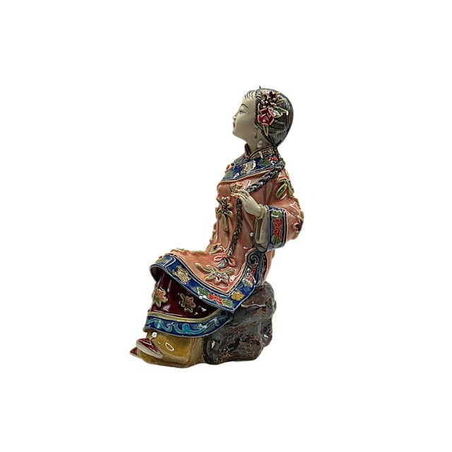 Chinese Porcelain Qing Style Dressing Resting Fan Lady Figure For Sale - Image 4 of 5