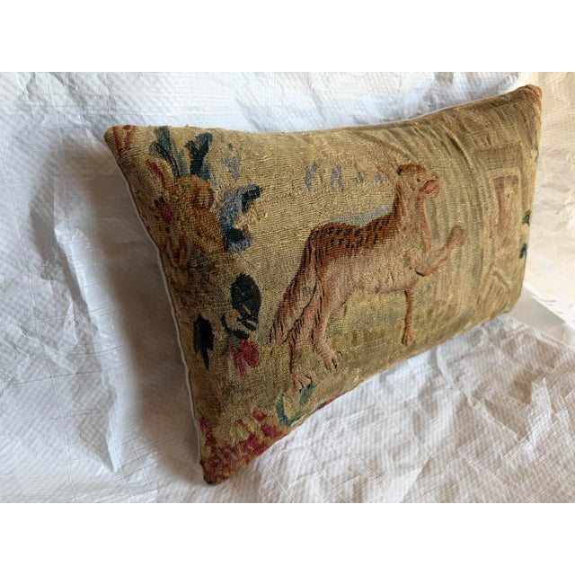 Baroque 17th Century Antique Brussels Tapestry Tiger Accent Pillow For Sale - Image 3 of 7