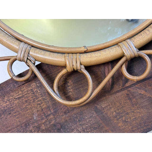 Vintage French Oval Rattan Mirror, 1950s For Sale - Image 9 of 11