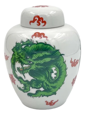 Vintage Fitz & Floyd Green Dragon Ginger Jar With Lid