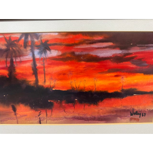 J. Chang Tropical Sunset Palm Trees Watercolor Painting, Signed For Sale - Image 4 of 12