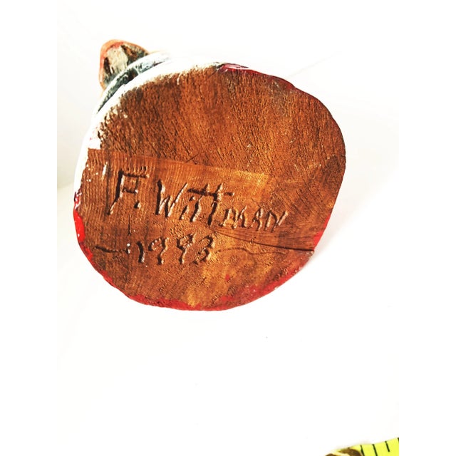 Wood Folk Art Hand Carved and Painted Santa Clause Signed F Wittman 1993 For Sale - Image 7 of 8