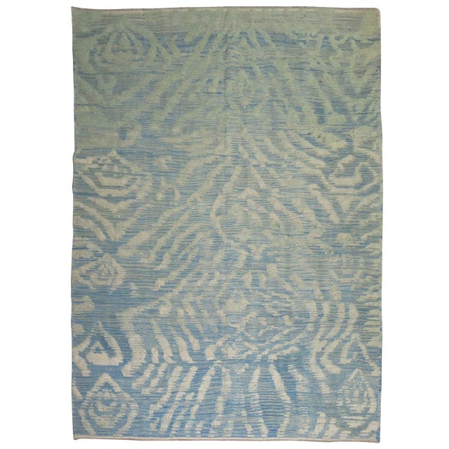 Early 21st Century Blue Cream Turkish Souf Kilim Flat-weave Contemporary Rug For Sale - Image 5 of 18