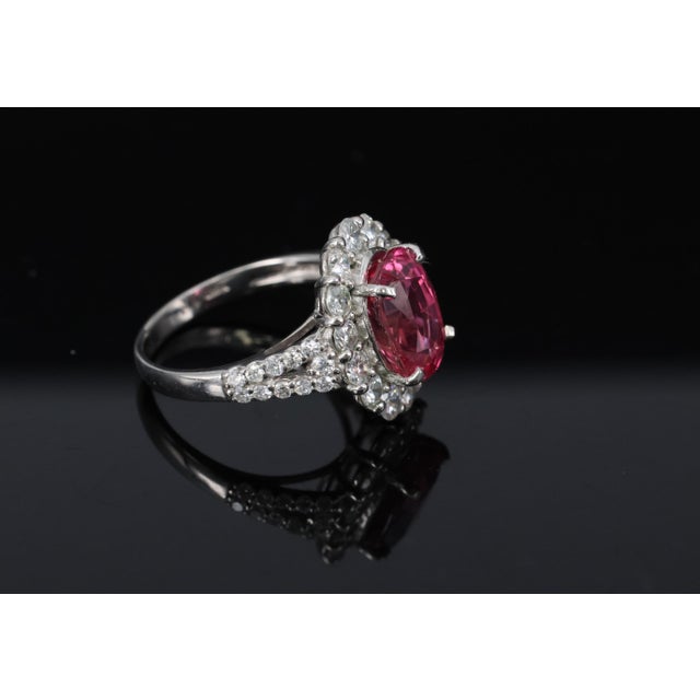 Late 20th Century Late 20th Century Rare 4.18ct Gia Certified Pink Sapphire & 1.32ct Diamond Platinum Ring Size 6.25 For Sale - Image 5 of 18