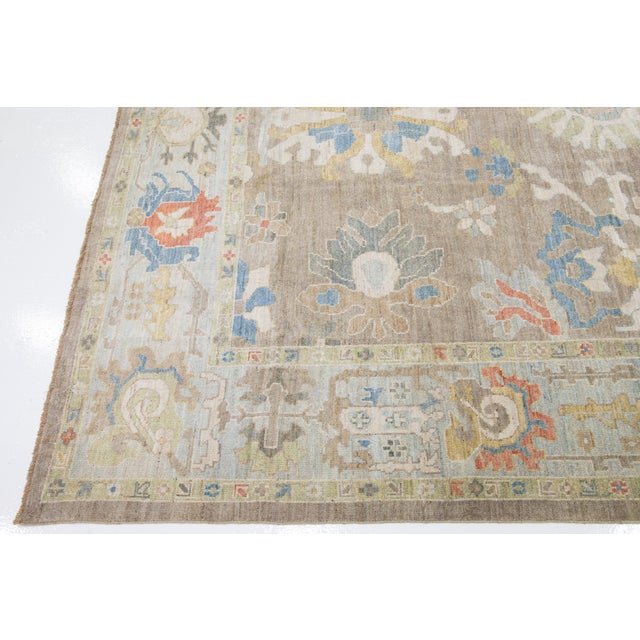 11 X 14 Modern Designed Sultanabad Wool Rug Handmade in Warm Beige For Sale - Image 10 of 13