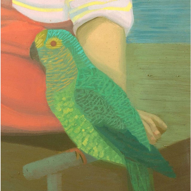 Signed Portrait of a Child With Green Parrot, 1961 For Sale In New York - Image 6 of 8