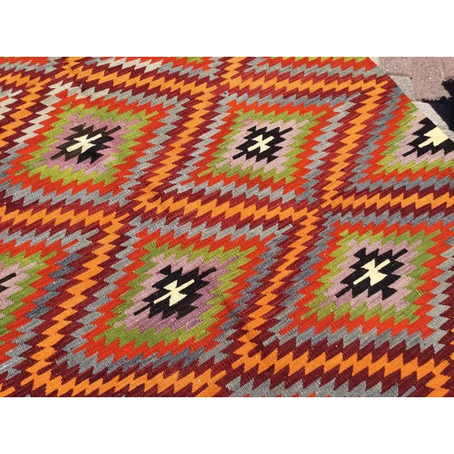Orange Vintage Diamond Design Kilim Rug - 66" X 90.5" For Sale - Image 8 of 10