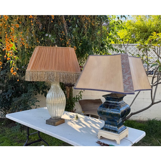 1940s Monumental Murano Glass Lamp With Custom Silk Velvet Fringe Trim Shade For Sale - Image 13 of 17