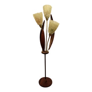 Mid-Century Danish Modern Walnut Brass Spaghetti 3-Way Floor Lamp For Sale