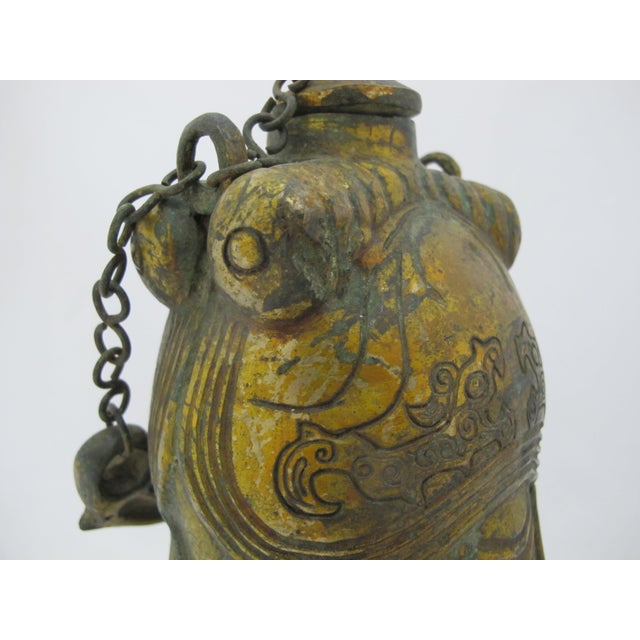 Chinese Antique Gilt Bronze Ware Cicada Wine Pot Vessel With Lid & Handle For Sale In Portland, OR - Image 6 of 14