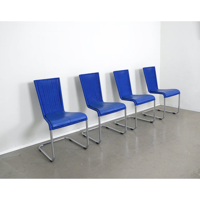 Blue B 20 Cantilever Chairs with High Back and Leather Upholstery by Mart Stam, Marcel Breuer & Jean Prouvé for Tecta, Germany, 1980s, Set of 4 For Sale - Image 4 of 18