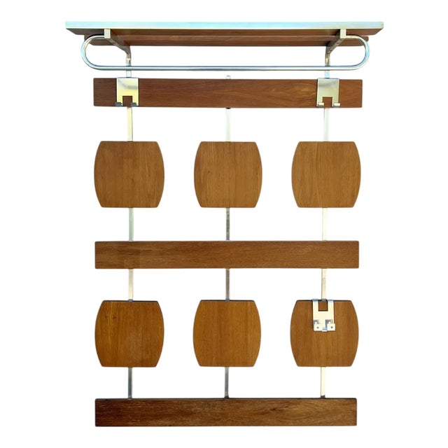 Mid-Century Modern Wall Mounted Coat Rack in Teak and Chrome, 1970s For Sale