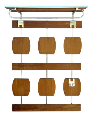 Mid-Century Modern Wall Mounted Coat Rack in Teak and Chrome, 1970s