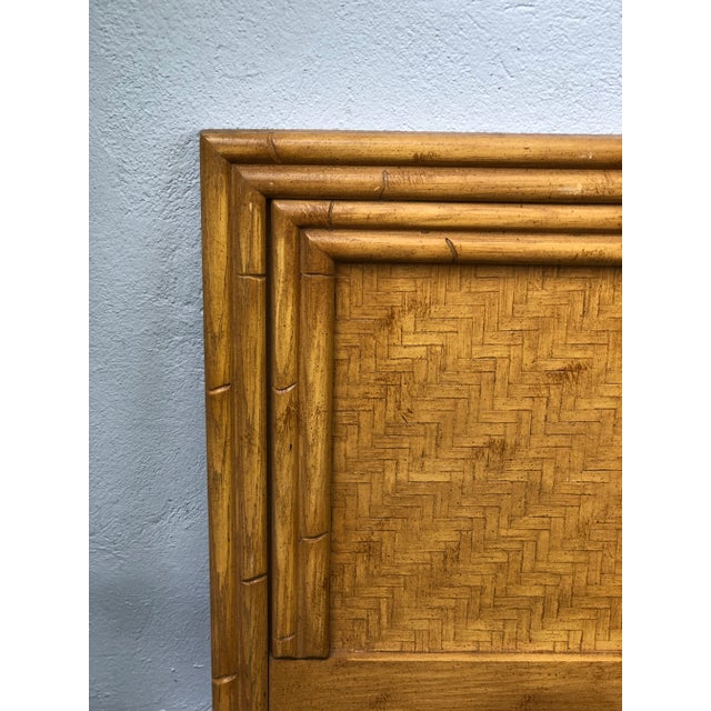 Chinoiserie Chinoiserie Faux Bamboo Wicker and Rattan Parquetry Twin Headboards - Set of 2 For Sale - Image 3 of 8