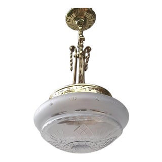 1930s French Art Nouveau Style Bronze Glass Chandelier For Sale