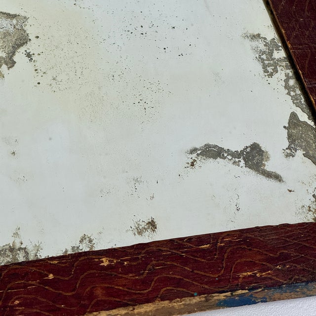 Antique Primitive Distressed Wall Mirror in Wood Frame With Wiggly Design For Sale In New York - Image 6 of 7