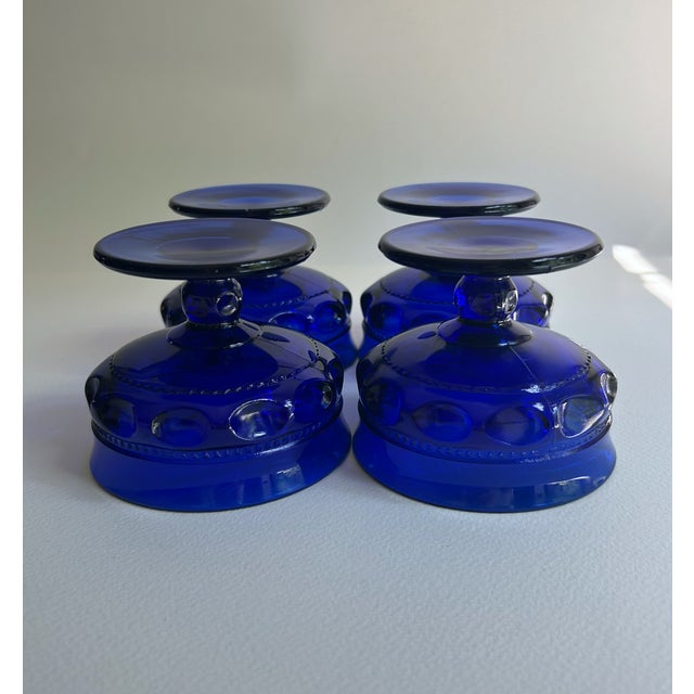 Mid 20th Century Set of 4 Colony Glass Co. Crown Cobalt Blue Pedestal Dishes For Sale - Image 13 of 16