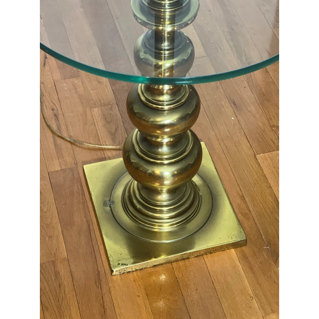 Brass Vintage 1970s Stiffel Brass Floor Lamp With Glass Table For Sale - Image 8 of 12