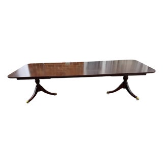 Kindel Oxford Georgian Style Mahogany Double Pedestal Extension Dining Table With 4 Leaves For Sale