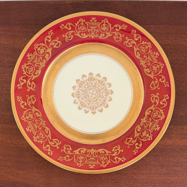 Ruby Red 1930s Pickard Red & Gold Czech Bohemian Porcelain Dinner Plates - Set of 8 For Sale - Image 8 of 16