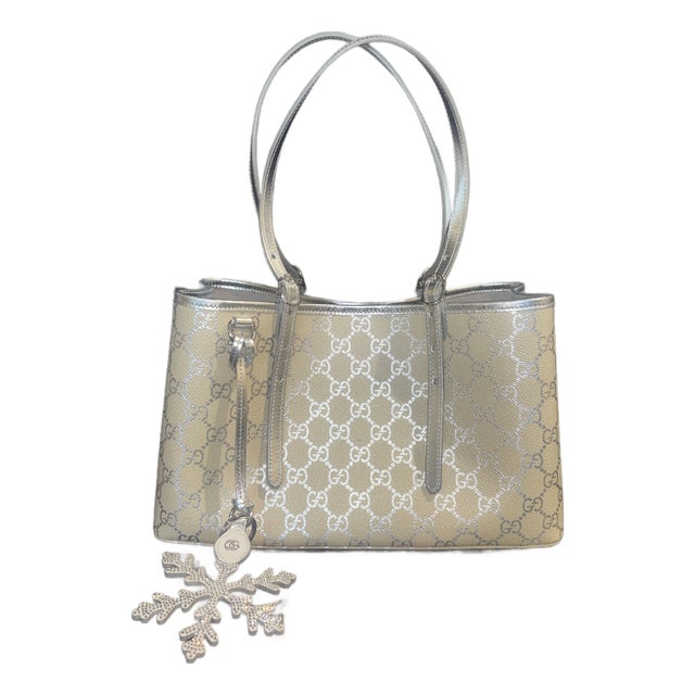 Gucci Small Emblem Tote—Limited Edition Silver Holiday Collection For Sale