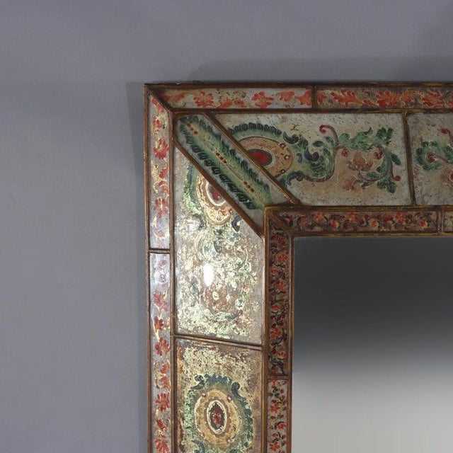 Vintage Italian Venetian Polychromed Parclose Mirror With Stylized Flowers C1940 For Sale - Image 4 of 12