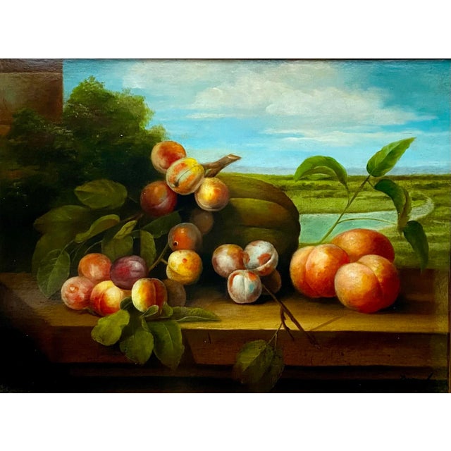 Traditional Vintage Signed Original Italian Oil on Canvas Still Life Painting in Gilt Frame For Sale - Image 3 of 9