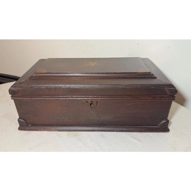 This large antique handmade Folk Art wooden countertop writing lap desk exudes a charming American Folk Art style. Crafted...