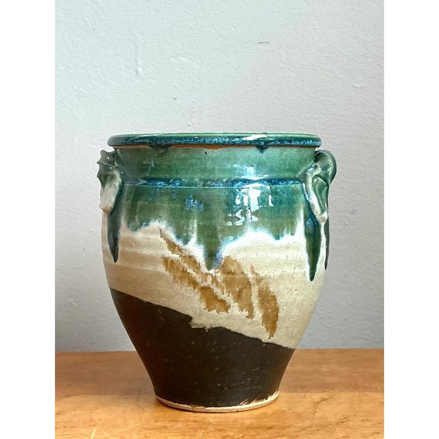 Ceramic Vintage Drip Glaze Pottery Vase For Sale - Image 7 of 12