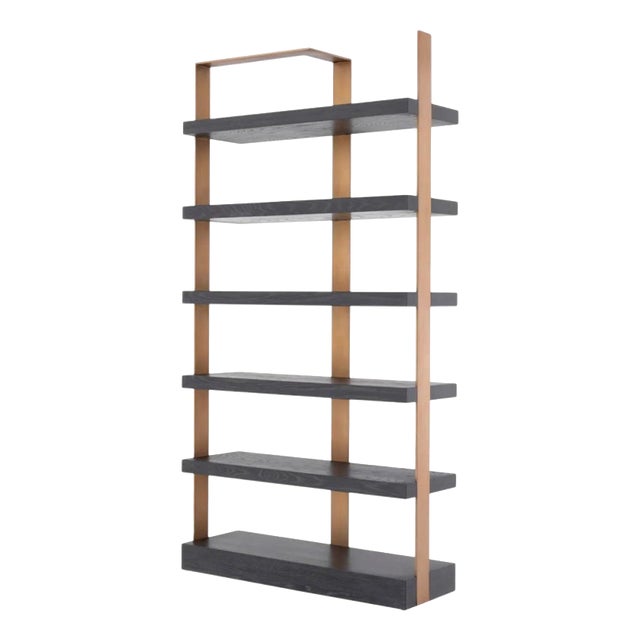Cabinet in Charcoal Grey Oak Veneer and Brushed Brass Finish For Sale