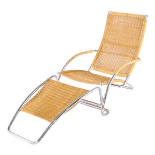 Wicker and Chrome Chaise Longue, 1970s For Sale