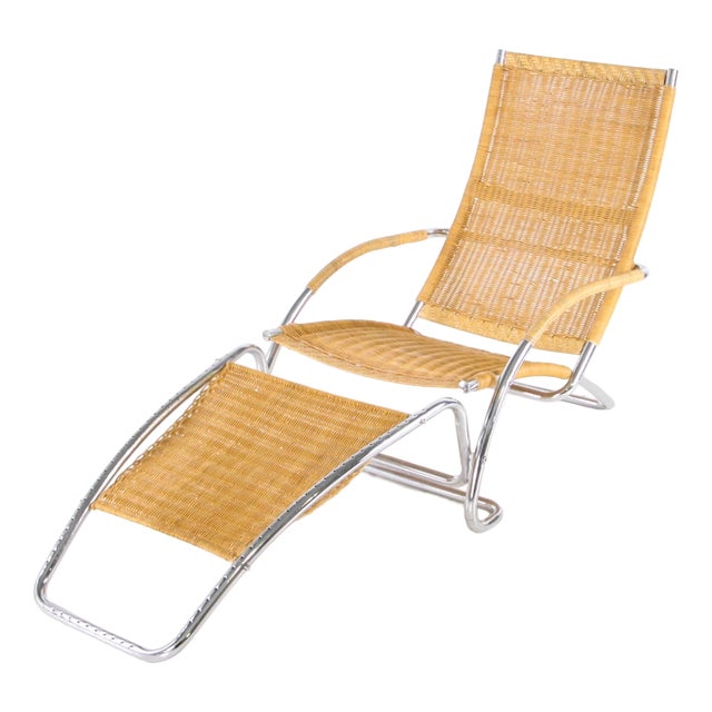 Wicker and Chrome Chaise Longue, 1970s For Sale