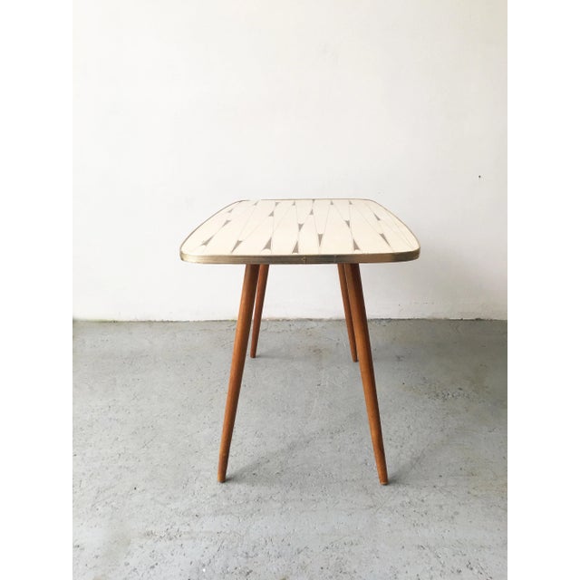 Mid-Century White Formica, Brass, and Oak Coffee Table For Sale - Image 10 of 12