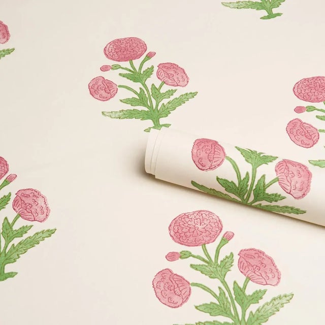 Schumacher SAMPLE - Schumacher x Molly Mahon Poppy Print Wallpaper In Rose & Grass For Sale - Image 4 of 4