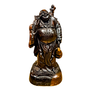 Early 20th Century Laughing Buddha Carved Rosewood Sculpture