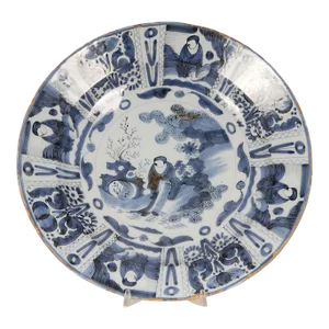 17th Century Delft Plate Chinoiserie Wanli Style Blue and White Delftware Charger Earthenware