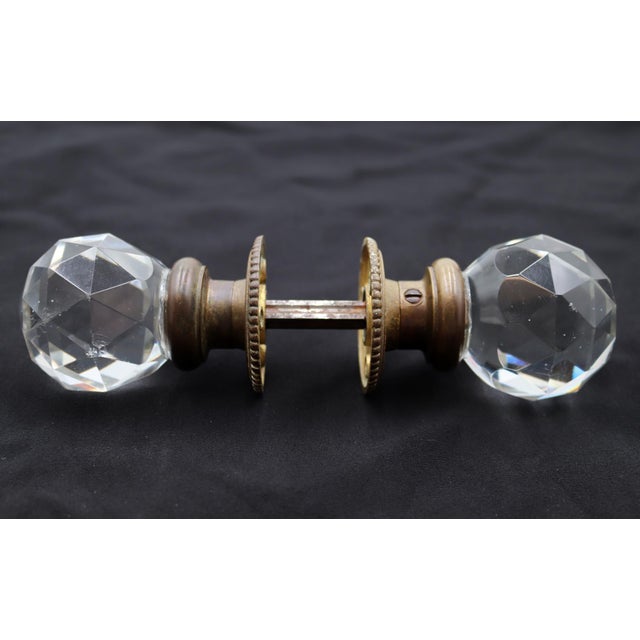 Vintage Faceted Glass Brass Passage Door Knob Set For Sale - Image 4 of 8