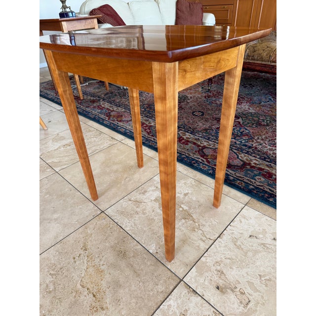 Pair (2) Solid Cherry Wood Side Occasional Tables Ovid Rectangular Shape tapering in at corners with slim straight tapered...