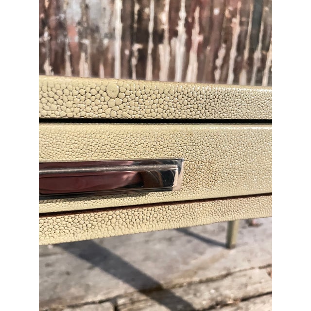 Wood Writing Desk in Faux Shagreen With Walnut Writing Surface. For Sale - Image 7 of 17