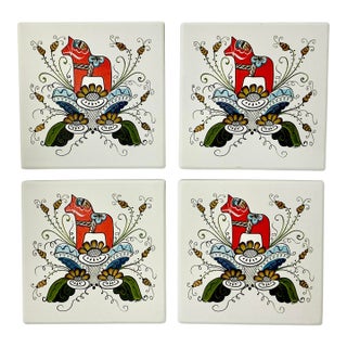 Late 20th C Swedish Gustavian Boho Chic Dala Horse Coasters - Set of 4 For Sale