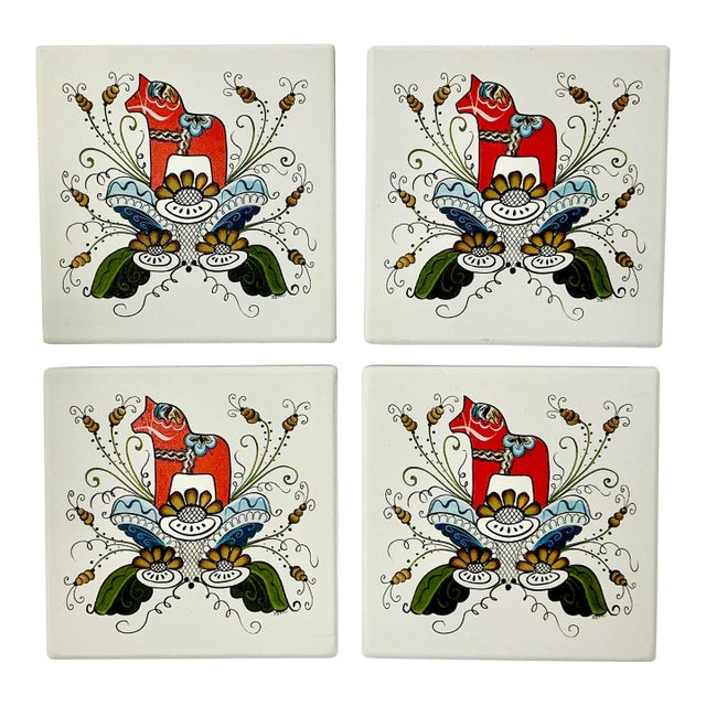 Late 20th C Swedish Gustavian Boho Chic Dala Horse Coasters - Set of 4 For Sale