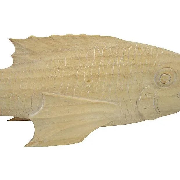 Beige Hand Carved Wood Fish For Sale - Image 8 of 9