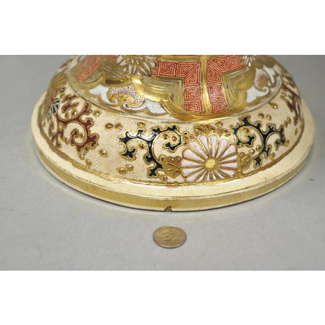 Vintage 30" Japanese Royal Satsuma Hand Painted Porcelain Oriental Dragon Vase For Sale - Image 9 of 17