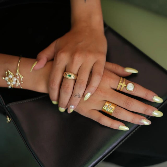 Early 21st Century Emerald & Diamond Gold Vermeil Statement Ring, Size 8 For Sale - Image 5 of 7